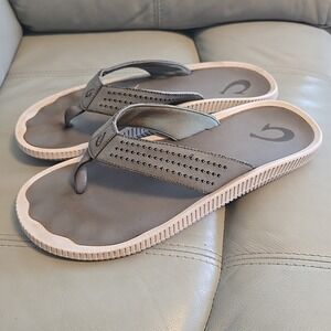 Olukai Ulele Flip Flops Men's US 13 Slip On Sandals Shoes Gray White